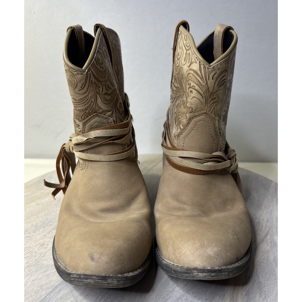 Dingo Western Ankle Boots Womens Size 7.5 Tan Leather Embroidered Cowboy - Picture 3 of 9